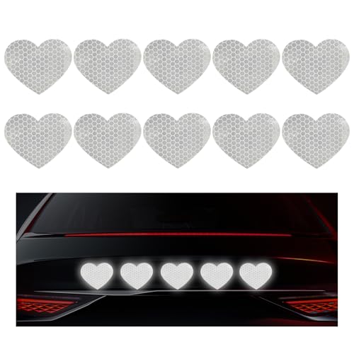 Image of 10PCS Vinyl Decal for Cars, High Intensity Reflective Sticker Night Safety Sign Bumper Decals, Waterproof Grid Vinyl Stickers Scratch Cover for Auto Window Laptop (Heart, White)