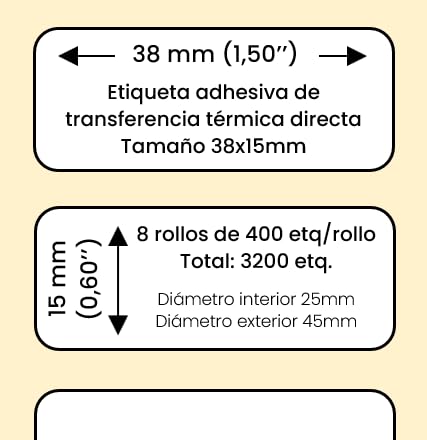 Etiquetas térmicas autoadhesivas 38x15mm compatibles multiusos 8 rollos 4