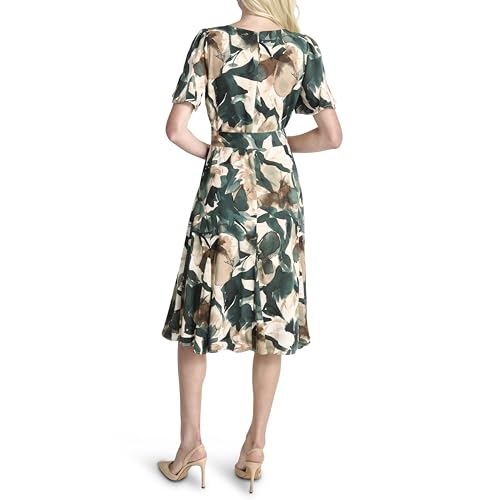 Image of DKNY Women's Flutter Sleeve Round Neck Waist Tie Midi Dress