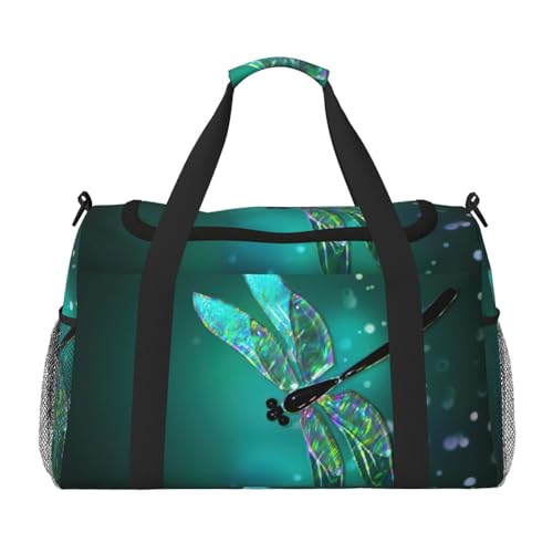 Sac de week-end pour femme imprimé galaxie et libellule noir avec grand volume
