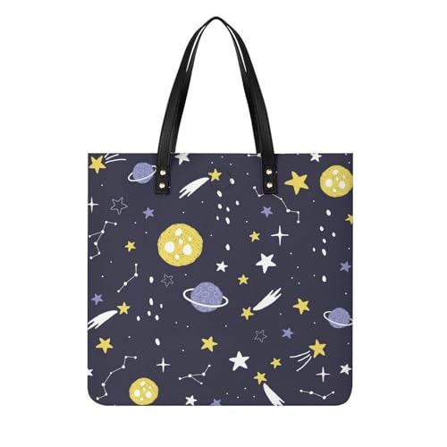 Sac à main shopper étoiles et planètes grand sac cabas femme voyage 39x39 cm