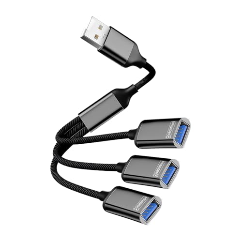 USB Splitter 3 Port f&uuml;r Laptop, USB Doppelstecker Y Kabel Verteiler 1 auf 3 Adapter(1&times;USB 3.0 + 2&times;USB 2.0) f&uuml;r Daten&uuml;bertragung und Stromaufladung, MacBooks, Desktops, PCs, Tastatur, Maus, PS5
