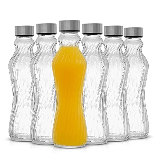 Image of JoyJolt Fluted Glass Water Bottles Set of 6-18 oz Glass Bottles with Stainless Steel Leakproof Lids