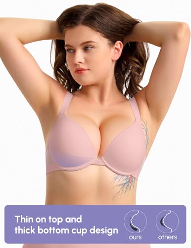 Image of FallSweet Push Up T Shirt Bra for Small Chested Women Underwire Plunge Padded Add Two Cup Bra