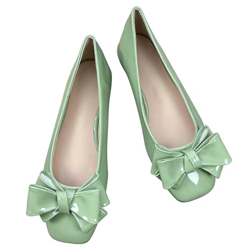 Image of Dear Time Women's Bowknot Ballet Flats Wedding Dressy Flats Square Toe Patent Leather Comfortable Shoes