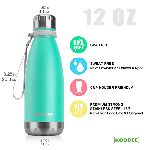 Koodee 12 Oz Stainless Steel Water Bottle For School, Double Wall Vacuum Insulated Leak Proof Cola Shape Metal Water Bottles (Aquamarine Blue) #TOP1