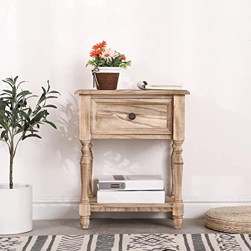 Table de chevet simple et créative en bois massif, style nordique, avec tiroirs et étagère ouverte, style rétro, pour salon