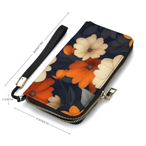Flowers And Leaves Natural Collors PU Leather Clutch Long Bifold Wallet, Coin Purse Credit Pass Case, Durable Card-Holder Money Storage for Women Men2