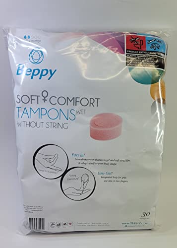Beppy WET 30 Stück Vorratspack - einzeln hygienisch verpackt, feucht, ohne Faden - Soft + Comfort Tampons/Schwamm tampons, für mehr Freiheiten während der Periode (Liebe, Sauna, Sport, Schwimmen)
