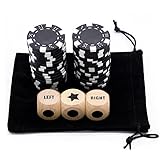 Bilywey Juego de dados central izquierdo derecho con 3 dados de madera de haya + 36 fichas de póker de 11,5 g (negro)