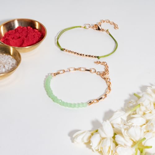 Image of Salty Rakhi for Brother & Bhaiya Bhabhi | Wrist Band Gift Pack for Sister, Bro, Bhaiya and Bhabhi | Bracelet for Men, Women | Fancy Jewellery Combo Gifts | Gift for Rakshabandhan | Traditional Rakhi Gift