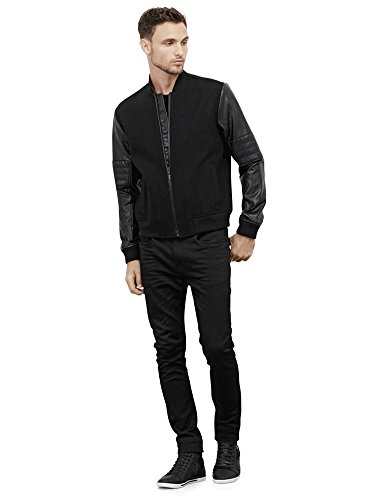Kenneth Cole REACTION Men's Pleather Wool Bomber, Black Combo, XX-Large