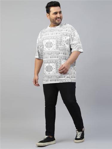 Image of Veirdo 100% Pure Cotton Oversized Loose Baggy Fit Drop Shoulder Paisley Printed Plus Size T-Shirt for Men (Sizes: 2XL to 5XL)
