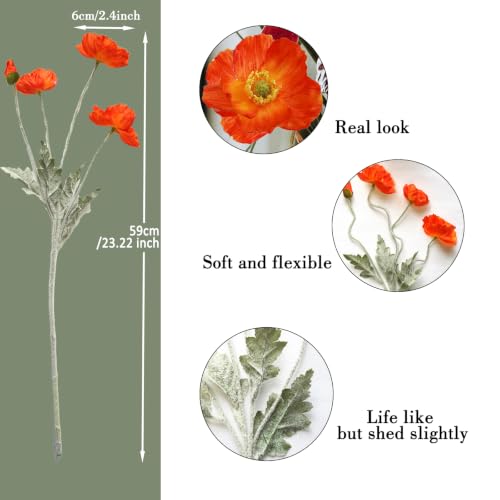 Image of 5Pcs Poppy Flowers Artificial Poppy for Home Decor(Dark Orange)