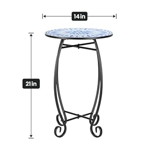14" Outdoor Side Table, Scrollwork Accent Round End Table, Unique Relief Ceramic Tile Tabletop with Metal Frame, Coffee Tea Table Nightstand for Living Room, Bedroom 14 Outdoor Side Table Scrollwork Accent Round End Table Unique Relief Ceramic Tile Tabletop with Metal Frame Coffee Tea Table Nightstand for Living Room Bedroom