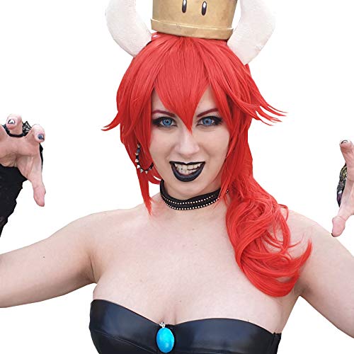 Bowsette Cosplay Wig Short Red Ponytail Wig for Women Girls' Party Wigs