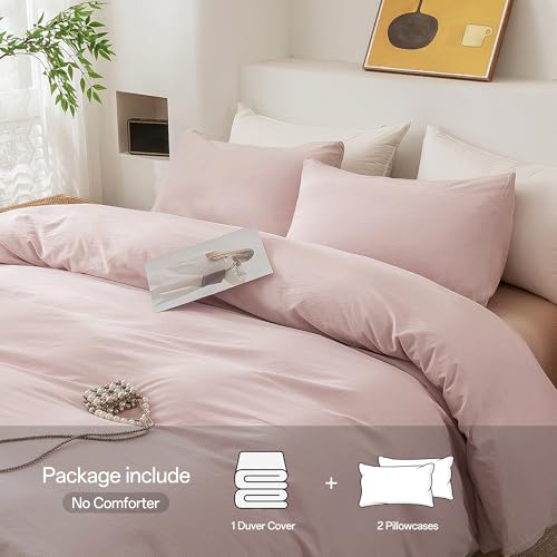 Image of ECOCOTT Duvet Cover Oversized King Size - 100% Washed Cotton Durable Soft Comfy Duvet Cover Set, 3 Pieces Duvet Cover with Zipper Closure (Greyish Pink)