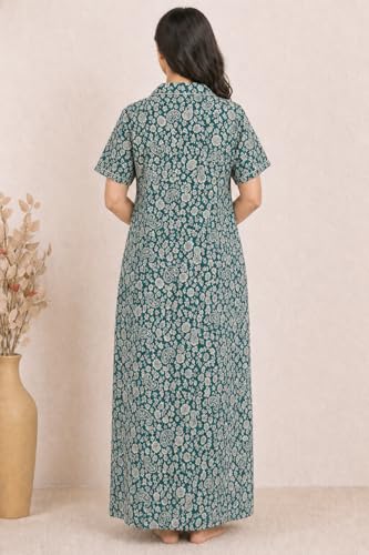 Image of Bahumaan Pure Cotton Nighty for Woman | Floral Gown for Women Nightwear with Pocket | Cotton Nighty for Women Stylish | Maxi for Women Cotton