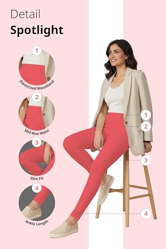 Image of Women's Cotton Lycra Ankle Length Leggings | Regular Rise, Soft 4 Way Stretch Fabric | Casual & Ethnic Wear
