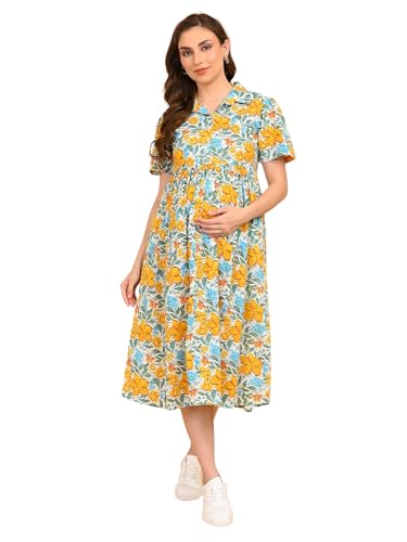 Image of The Mom Store Maternity and Nursing Dress | Pre and Post Pregnancy Dress for Womens | Zipper /Button Opening | Causal Wear | Trendy Stylish Causal Dresses for New Moms