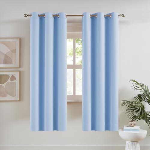 DUALIFE Light Sky Blue Curtains for Bedroom, 63 Inch Length, 2 Panels Sets - Thermal Insulated Room Darkening Curtain Draperies with Grommet for Nursery (42 x 63 Inch, 2 Panels)