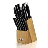 Oster 69529.14 Granger 14 Piece Cutlery Set with Wood Block, Black handles