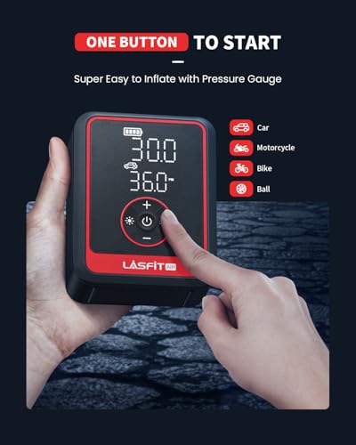LASFIT Portable Tire Inflator, Car Air Compressor Pump, Cordless Digital Tire Pressure Gauge, Auto Shutoff, Electric Car Accessory for Men Women