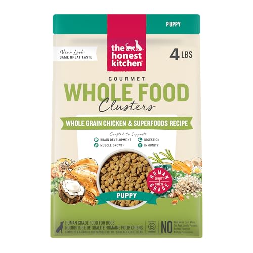 Image of The Honest Kitchen Puppy Whole Grain Chicken & Superfoods Whole Food Clusters, Vet Crafted Human Grade Dry Dog Food for Puppies, Supports Brain & Eye Health, Healthy Growth & Digestion, 4 lb Bag