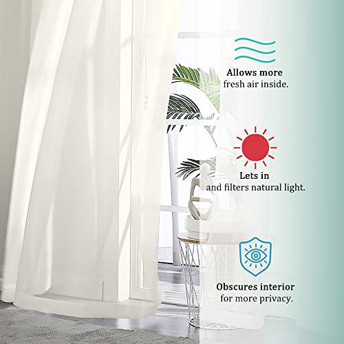 Image of OVZME Ivory Sheer Curtains 90 Inches Long 2 Panels - Soft Light Filtering Window Sheer Panels for Living Room /Bedroom, Top Dual Rod Pocket, 1 Pair, Each 42Wx90L Inches