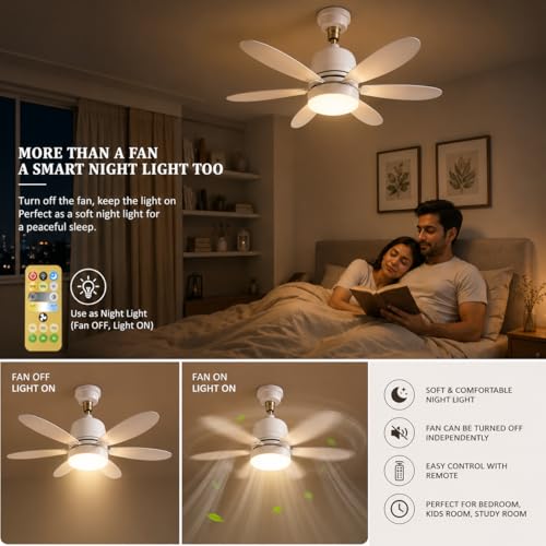 Image of Gesto B22 Socket Fan with LED Light & Remote, Mini Ceiling Fan with 3 Speed & 3 Color Dimmable Light, Portable Bulb Fan for Kitchen, Bathroom, Pooja Room, Study Room, Small Office - 16.5 Inch
