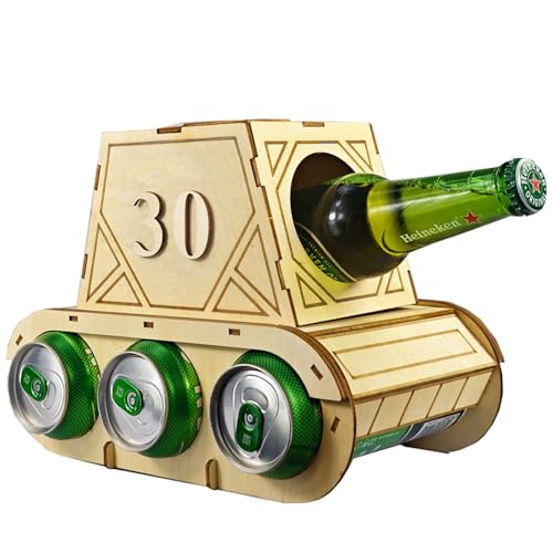 ZELAITE Lustiger Bierträger Holz – Tank-Design Flaschenträger – Originelle Biergeschenke für Männer – Perfekt zum 30. Geburtstag Mann – Kreative Geschenkidee für Bierliebhaber (C)