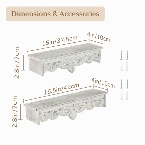 Walasis JIANTOUFDJIA White Wall Shelves French Country Decor - Decorative Floating Shelf Antique Wood Wall Decor Farmhouse Rustic Hanging Shelves thumb #2