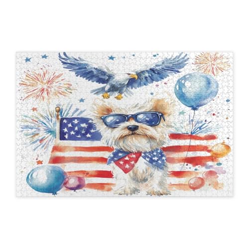 Rompecabezas de perro Westie de madera con 1000 piezas, ideal para decoración patriótica impresa