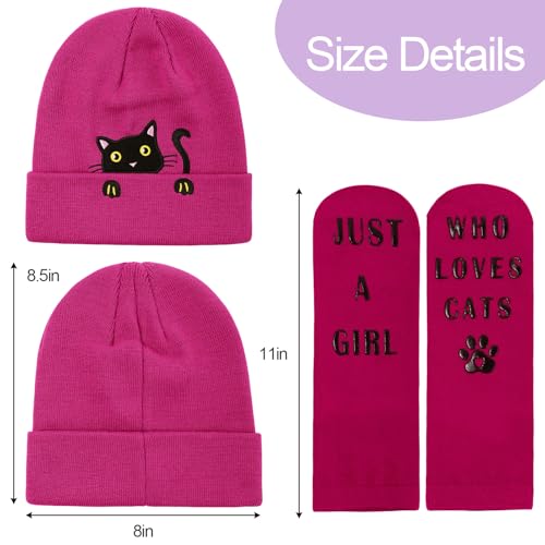 Girls Cute Cat Embroidered Beanie Hat and Socks Set, Kids Knitted Beanies Skull Cap for Christmas Gift Cat-Lovers Gift4