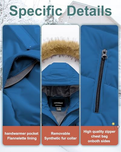 Image of Boy's Winter Coat Waterproof Kids Puffer Jacket Thicken Parka Fleece Lined Bubble Ski Snow Outerwear with Fur Hood