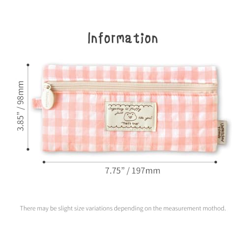 Image of Monolike Unmatched Friends Fabric Check Pencil Case, Pink - Pencil Pouch, Portable Pencil Bag, Pencil Case, Office Pouch case, Fabric, Cushion, Soft, Pastel