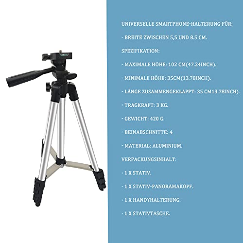 Hiweld Handy stativ, Stativ Smartphone(102cm/40.16 Zoll) Kamera Stative Lightweight Tripod Ständer für iPhone Stativ… – Bild 6