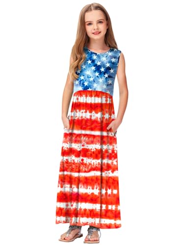 Image of Deerose Girls Maxi Dress Short Sleeve Casual Long Dresses with Pockets 5-14 Years