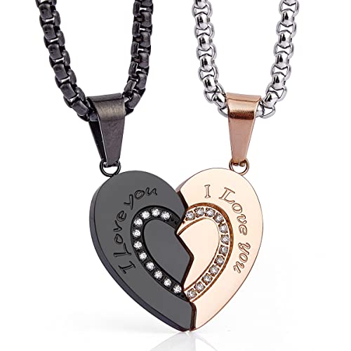 Wolentty Couple Matching Necklaces Broken Heart Pendants Inlaid Zirconic Stone Jewelry Gift for Valentine
