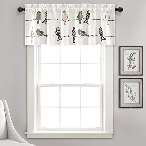 Lush Decor Rowley Birds Light Filtering Valance, Single Panel, 52" W x 18" L, Blush & Gray, Colorful Floral Bird Pattern