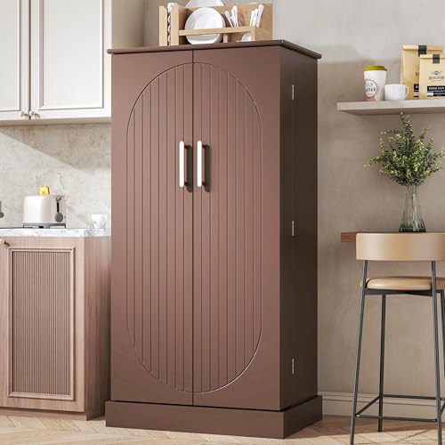 kepptory 47” Kitchen Pantry Cabinets, Freestanding Kitchen Pantry Storage Cabinet with Doors and Adjustable Shelves, Buffet Cupboards Storage Cabinet for Home Office Use (Brown)