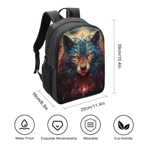 Mochila escolar de lobo 3D con espacio para libros y ropa de viaje 2