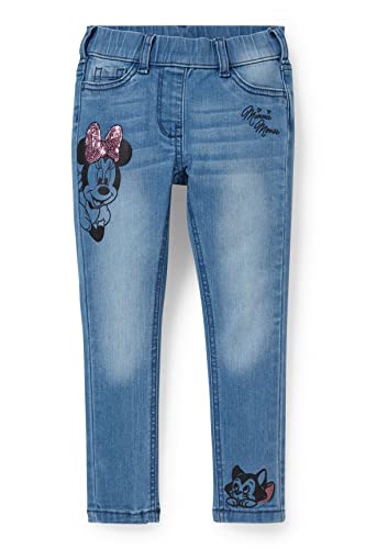 C&A Pantalon pour fille - Pull-On skinny Minnie Mouse, Bleu jean, 3 ans