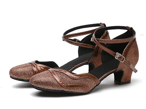 Chaussures de danse latine en maille pailletée marron L271 pointure 40 - 5