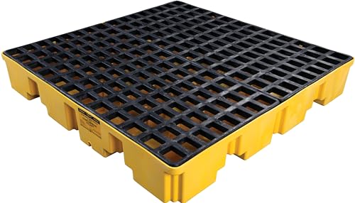 Image of Eagle 4 Drum Spill Containment Pallet with Forklift Pockets, 51.5 inchx51.5 inchx8 inch, 66 Gallon Sump, 8,000 lbs. Load Capacity Secondary Containment Pallet, Made in USA, Yellow, 1645ND