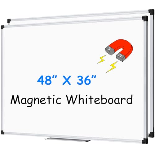 Image of XBoard Magnetic Dry Erase Board 48 x 36 Inch, 4' x 3' Hanging White Board Silver Aluminum Frame Presentation Board for Home Office Classroom (Pack of 2)