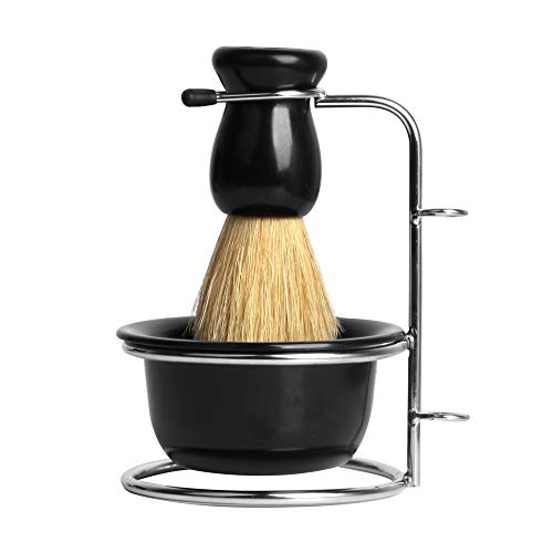 OOCOME 3 in 1 Shaving Brush Set with Shaving Soap Bowl & Stainless Steel Shaving Stand Shaving Cleaning Tool Kit for Men Salon Home Travel Use