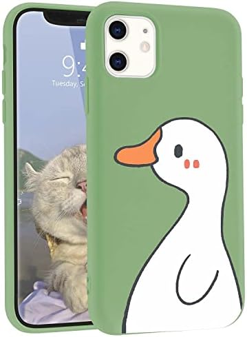 Cute Cartoon Duck Designed for iPhone 13 Mini Cases, Kawaii Animal Green Liquid Silicone Soft Gel Rubber Phone Cover for Women Girls