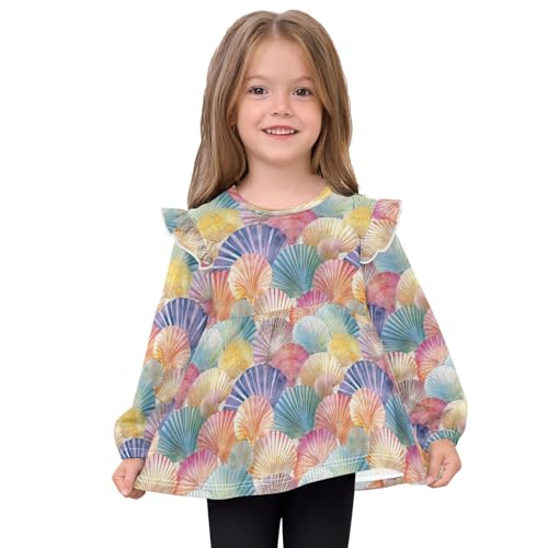 Colorful Seashell Q Girls Shirts Cotton Long Sleeve Ruffle Toddler Tee Tops3