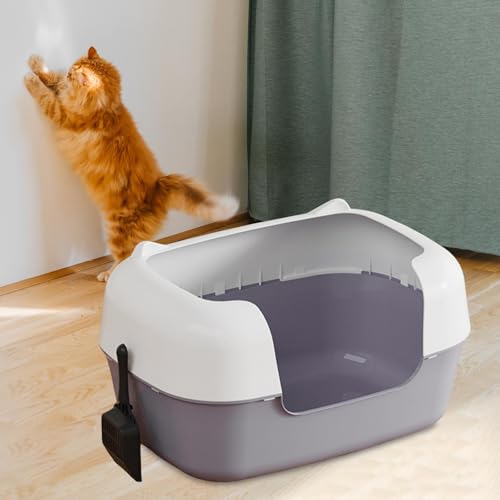 Generic Caixa de areia para gatos, bacia de limpeza, portátil, removível, alta, antirrespingos, banh